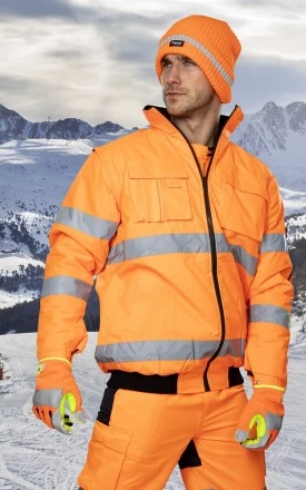 Zimní čepice pletená fleece  ARDON®SPARK s reflex. pruhem hi-vis oranžová